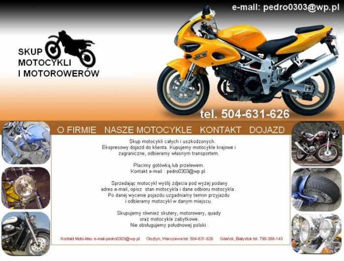 wszystkie szukam .   skup motocykli caych i uszkodzonych. ekspresowy dojazd do klienta.  kupujemy motocykle krajowe i zagraniczne,odbieramy wasnym transportem.  pacimy gotwk lub przelew.payu  kontakt e-mail : pedro0303@wp.pl.   ... >>  wojewdztwo mazowieckie warszawa motorrad verkaufen motorcycle sale. motorrad verkaufen motorcycle sale
